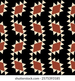 África sem costura padrão tribal geometria estilo boêmio moderno em fundo preto.
