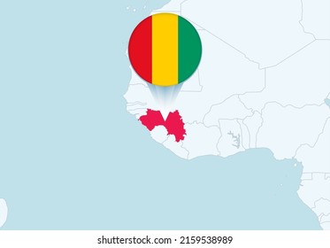Africa with selected Guinea map and Guinea flag icon. Vector map and flag.