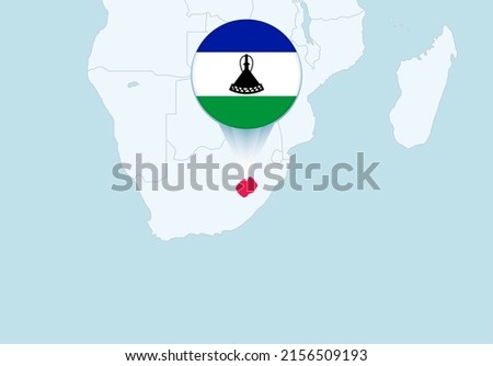 Africa with selected Lesotho map and Lesotho flag icon. Vector map and flag.