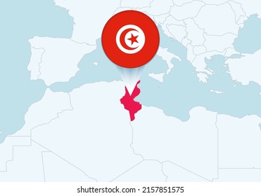 Africa with selected Tunisia map and Tunisia flag icon. Vector map and flag. svg