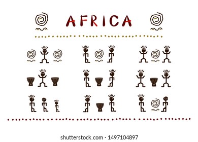 Africa. Set of african funny ethnic characters. Vector illustration