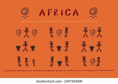 Africa. Set of african funny ethnic characters. Vector illustration