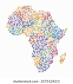 Africa, shape of the continent build of colored cells. Digital style map of the Africa on white background. Small size circle blocks. Classy vector illustration.