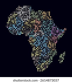 Africa, shape of the continent build of colored cells. Digital style map of the Africa on dark background. Small size rounded square blocks. Awesome vector illustration.