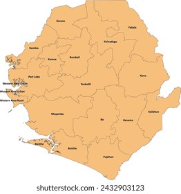 Africa Sierra Leone Country map with 16 districts