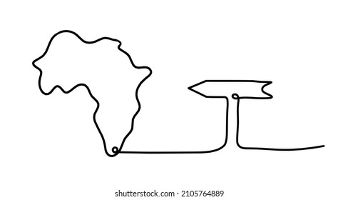 Africa with sign of direction as line drawing on white background. Vector