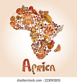 Africa sketch decorative icons in african continent shape travel concept vector illustration