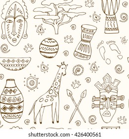 Africa sketch seamless pattern Isolated vector illustration