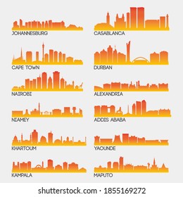 Africa Skyline City Silhouette Design Collection. Vector Illustration Set Clip Art.