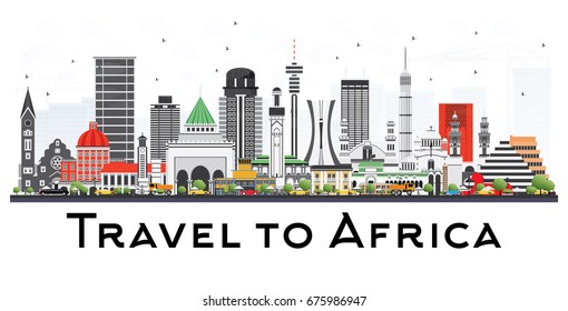 Africa Skyline with Famous Landmarks. Vector Illustration. Business Travel and Tourism Concept. Image for Presentation, Banner, Placard and Web Site.