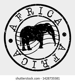 Africa Stamp. Elephant Silhouette Seal. Round Design. Vector Icon. Design Retro Insignia.