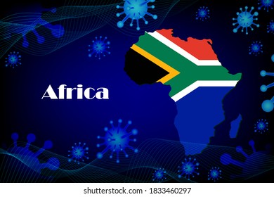 Africa for stop virus sign. Covid-19 virus cells or corona virus and bacteria close up isolated on blue background.