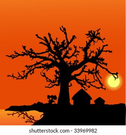 Africa Sunset Background : African Village