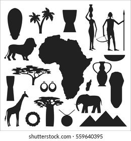 Africa symbols and travel vector set.