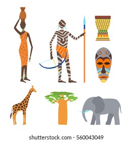 Africa symbols and travel vector set.