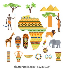 Africa symbols and travel vector set.