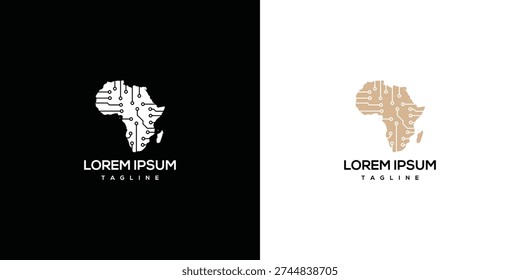 Africa Tech Map Logo Design - Digital Circuit Board Continent Symbol for Connectivity.