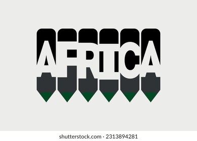 Africa text with Pencil symbol creative ideas design. Africa flag color concept vector illustration. Africa typography negative space word vector illustration. Africa continent name vector design.