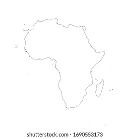 Africa Thin Black Outline Map. Contour Map Of Continent. Simple Flat Vector Illustration.