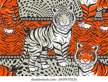 africa tiger texture seamless pattern, artwork fashion for screen shirt fabric print, textile design, cartoon comic background, animal character design, handdraw illustration.