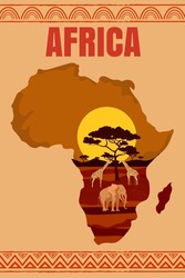 Africa Travel Poster Map Continent, Animals