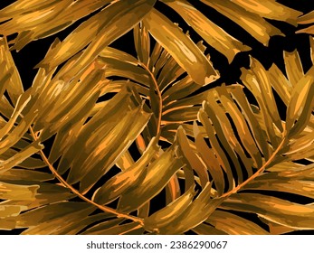Africa Tropic Seamless Pattern. Hawaiian Botany Texture Design Watercolor Leaves of Monstera, Palm and Jungle. Large Leaf Aloha Rapport. Swimwear Shirt Botanical Flower Background. Yellow Orange Black