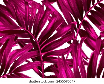 Africa Tropic Seamless Pattern. Hawaiian Botany Texture Design. Pink White Swimwear Shirt Botanical Flower Background. Watercolor Leaves of Monstera, Palm and Jungle. Large Leaf Aloha Rapport.