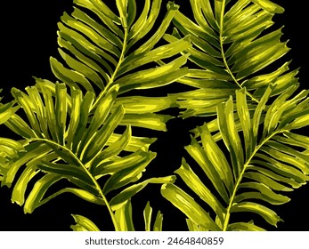 Africa Tropic Seamless Pattern. Hawaiian Botany Texture Design. Large Leaf Aloha Rapport. Watercolor Leaves of Monstera, Palm and Jungle. Green Black Swimwear  Shirt Botanical Flower Background.