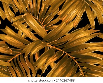 Africa Tropic Seamless Pattern. Large Leaf Aloha Rapport. Watercolor Leaves of Monstera, Palm and Jungle. Yellow Orange Black Hawaiian Botany Texture Design Swimwear Shirt Botanical Flower Background.