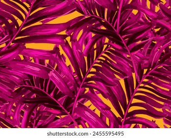 Africa Tropic Seamless Pattern. Large Leaf Aloha Rapport. Swimwear Shirt Botanical Flower Background. Watercolor Leaves of Monstera, Palm and Jungle. Pink Orange Yellow Hawaiian Botany Texture Design.