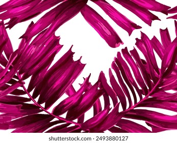 Africa Tropic Seamless Pattern. Large Leaf Aloha Rapport. Hawaiian Botany Texture Design. Pink White Swimwear Shirt Botanical Flower Background. Watercolor Leaves of Monstera, Palm and Jungle.