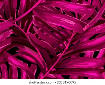 Patrón de África Tropic Seamless. Diseño de coloración acuática de la textura de la boya negra de la Magenta rosa de Monstera, Palm y Jungle. El gran reportaje de Aloha Leaf. Fondo De Flor Botánica De La Camisas De Natación.