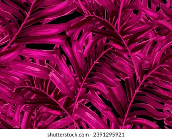 Africa Tropic Seamless Pattern. Pink Black  Swimwear Shirt Botanical Flower Background. Hawaiian Botany Texture Design. Watercolor Leaves of Monstera, Palm and Jungle. Large Leaf Aloha Rapport.