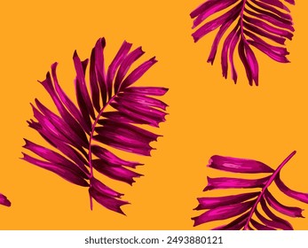 Africa Tropic Seamless Pattern. Pink Orange Yellow Watercolor Leaves of Monstera, Palm and Jungle. Swimwear Shirt Botanical Flower Background. Large Leaf Aloha Rapport. Hawaiian Botany Texture Design.