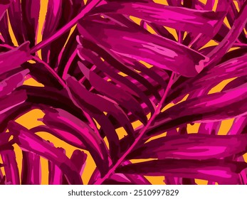 África Trópico Padrão Sem Costura. Cor-de-rosa laranja Amarelo Traje de banho Camisa Botânica Fundo da flor. Grande Folha Aloha Rapport. Projeto de textura de botânica havaiana. Folhas de Aquarela de Monstera, Palm e Selva.