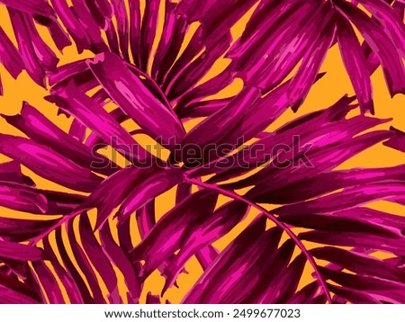 Africa Tropic Seamless Pattern. Pink Orange Yellow Hawaiian Botany Texture Design. Large Leaf Aloha Rapport. Watercolor Leaves of Monstera, Palm and Jungle. Swimwear Shirt Botanical Flower Background.
