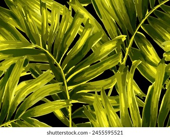 Africa Tropic Seamless Pattern. Swimwear  Shirt Botanical Flower Background. Green Black Watercolor Leaves of Monstera, Palm and Jungle. Hawaiian Botany Texture Design. Large Leaf Aloha Rapport.