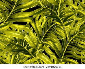 Africa Tropic Seamless Pattern. Swimwear  Shirt Botanical Flower Background. Green Black Watercolor Leaves of Monstera, Palm and Jungle. Hawaiian Botany Texture Design. Large Leaf Aloha Rapport.
