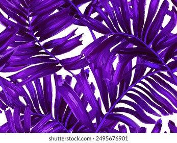 Africa Tropic Seamless Pattern. Swimwear Shirt Botanical Flower Background. Violet Purple White Hawaiian Botany Texture Design Large Leaf Aloha Rapport. Watercolor Leaves of Monstera, Palm and Jungle.