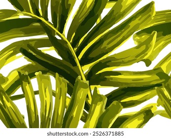 África Trópico Padrão Sem Costura. Camisa de banho Fundo de flor botânica. Folhas de Aquarela Branca Verde de Monstera, Palm e Selva. Projeto de textura de botânica havaiana. Grande Folha Aloha Rapport.