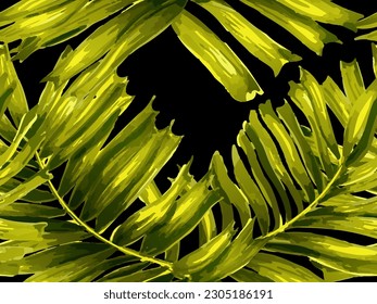 Africa Tropic Seamless Pattern. Watercolor Leaves of Monstera, Palm and Jungle. Hawaiian Botany Texture Design. Green Black Swimwear  Shirt Botanical Flower Background. Large Leaf Aloha Rapport.