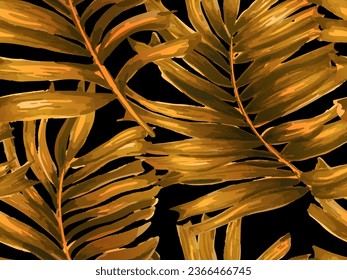 Africa Tropic Seamless Pattern. Watercolor Leaves of Monstera, Palm and Jungle. Large Leaf Aloha Rapport. Yellow Orange Black Swimwear Shirt Botanical Flower Background. Hawaiian Botany Texture Design