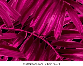 Africa Tropic Seamless Pattern. Watercolor Leaves of Monstera, Palm and Jungle. Large Leaf Aloha Rapport. Pink Black  Swimwear Shirt Botanical Flower Background. Hawaiian Botany Texture Design.