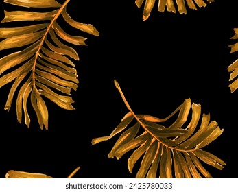 Africa Tropic Seamless Pattern. Watercolor Leaves of Monstera, Palm and Jungle. Swimwear Shirt Botanical Flower Background. Yellow Orange Black Hawaiian Botany Texture Design Large Leaf Aloha Rapport.
