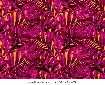 Patrón sin fisuras trópico de África. Hojas de acuarela de Monstera, Palma y Selva. Fondo botánico de la flor de la camisa del traje de baño. Diseño de textura de botánica hawaiana. Rosa Naranja Amarillo Hoja Grande Aloha Rapport.