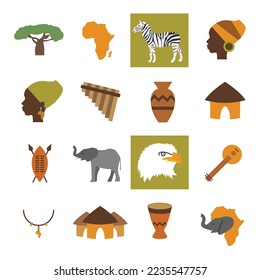 africa vector icon set african culture and wildlife icon set