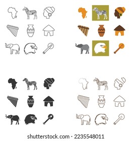 africa vector icon set african culture and wildlife icon set