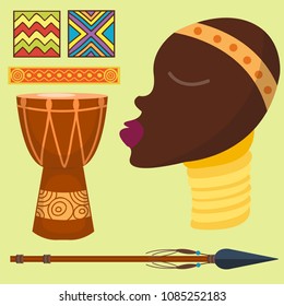Africa vector icons jungle tribal and maasai ethnic african woman ancient safari traditional travel culture illustration