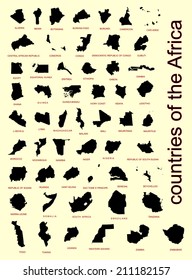 Africa vector map of separated states,  high detailed silhouette illustration isolated on white background.