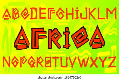 Africa vector typeface alphabet.African tribal boho font letters.Brush strokes.Hand drawn geometric ethnic design elements.Logo.Yellow green orange black colors.Decor.Print.Pattern.Decoration.Cut file